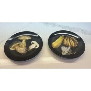 Fitz And Floyd Legumes Noir Fine Porcelain Mushrooms Plates
